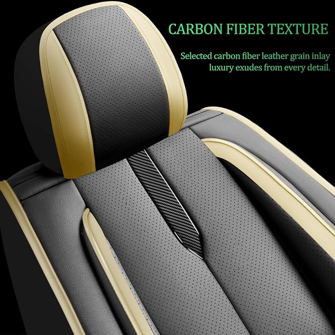 Fit Murano Car Seat Covers (5 Seats) for Select Nissan Murano 2011-2024 2025 2026 - Full Coverage Leather,Airbag Compatible, Waterproof & All Weather Seat Cushion Protector,Full Black-Beige - Image 3