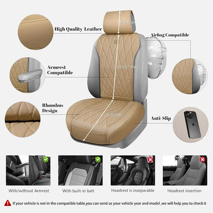 CAR PASS Luxury Nappa Leather Front Car Seat Covers, Sideless Car Seat Protectors with Storage Pocket, Non-Slip Automotive Seat Cover for Cars Trucks SUV, Airbag Compatible, 2 Pack (Beige) - Image 3