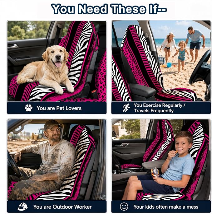 Car Seat Towel Cover 2 Pack for Front Seats, Sweat Absorbent Car Seat Protector with Non-Slip Backing, Waterproof Towel Car Seat Covers for Runners, Gym, Swimming, Beach, Pink Zebra Leopard - Image 9