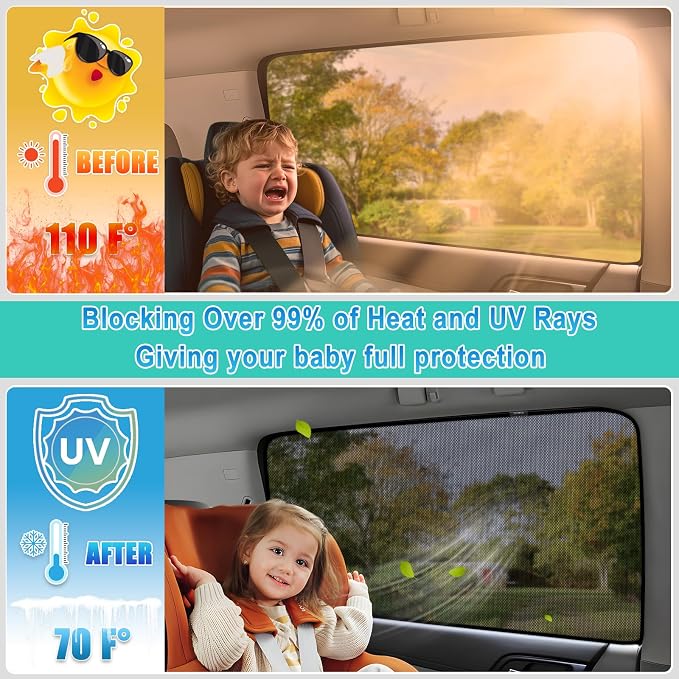 XCBYT 2021-2023 Nissan Rogue Window Shades, 4-Pack Privacy Cooling Mesh | Breathable & blocks heat for camping & baby sleeping.Front shades are partial for rearview mirror. Wait 24h for clips to set - Image 3