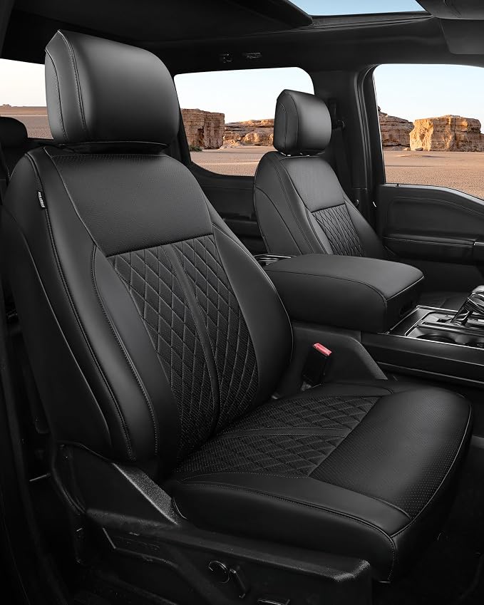 RIDEPOSH for Ford F150 Leather Seat Covers, SuperCrew Lariat 2021-2026 | Fits F250 F350 Super Duty Crew Cab Lariat 2023-2026, Custom Fit, Bucket Seat, Stain Resistant, Airbag Compatible by RIDEPOSH