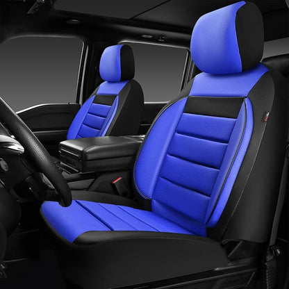 CAR PASS Leather Car Seat Covers Front Seats Only, Universal Fit Automotive Interior Waterproof 3D Foam Back Support Car Seat Covers for Trucks Vans and SUVs Airbag Compatible 2 Pieces Black Blue - Image 7