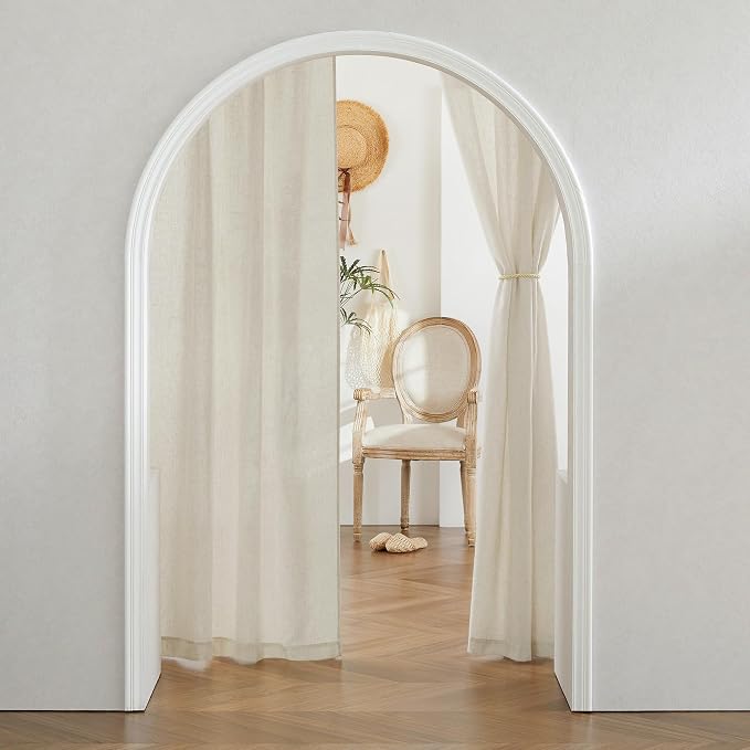 RYB HOME Linen Sheer Curtains 2 Panels for Living Room, Semi Transparent Privacy Drapes with Rod Pocket Farmhouse Style Window Treatments for Bedroom, Linen, 70" W x 95" L - Image 9