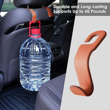 AMVOYOA Leather Hooks for Headrest - Fully Leather-Wrapped U-Shaped Purse Holder for Car, Flexible Seat Back Organizer & Durable Car Accessories for Purses, Bags, Coats & More (Brown, 2 Pack) - Image 7