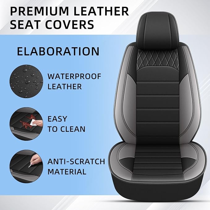 Car Seat Covers Fit for Lexus ES 300H/350 2007-2025 2026 Front Set | Faux Leather Waterproof Automotive Seat Protectors,Compatible with Airbags,Easy to Install,2 Seats Grey - Image 4