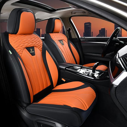Seat Covers for Cars, Waterproof Automotive Seat Covers, Leather Car Seat Covers 2 Pack, Universal Front Seat Cushion Protector for Most Cars Trucks SUV-Black&Orange by FLORICH