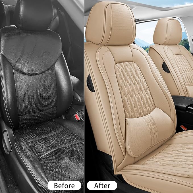 WELLDO Car Seat Covers, 2 Seats,Beige | Waterproof, Scratch-Resistant, Breathable & Easy to Clean, Universal Fit for SUV Sedan Truck, Full Set - Image 7