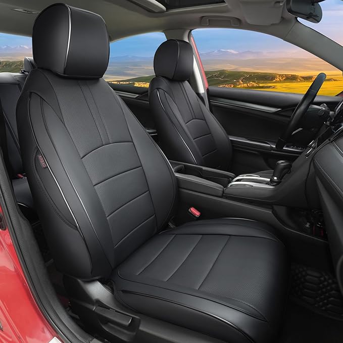 Lolcar Custom Fit Civic Seat Covers for Honda Civic Sedan 2016 2017 2018 2019 2020 2021 EX,EX-L,EX-T,Touring,LX-P,Sport - 5-Seats Leather Full Set，Black(60/40 Split Seatback-with Rear Armrest) by LOLCAR