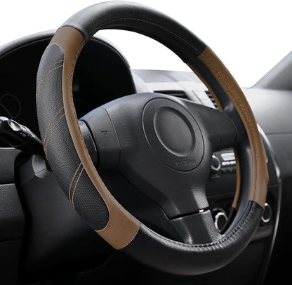 Elantrip Leather Steering Wheel Cover 15 1/2-16 inch Universal Padded Soft Grip Breathable for Car Truck SUV Jeep Anti Slip Brown by Elantrip