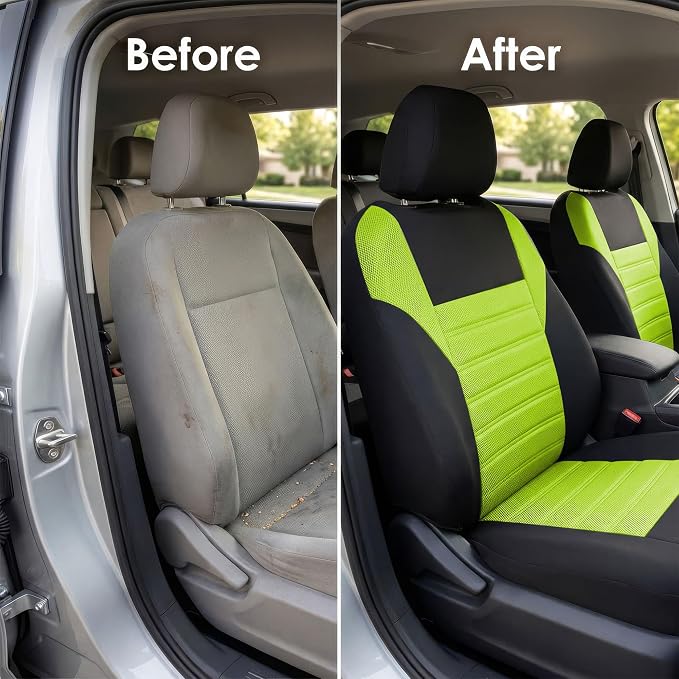 FH Group Automotive Car Seat Covers Front Set Premium 3D Air Mesh Front Seat Covers, Airbag Compatible Universal Fit Interior Accessories for Cars Trucks and SUVs - Green - Image 8