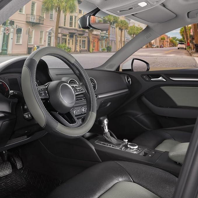 SEG Direct Car Steering Wheel Cover for Prius Civic Model 3 / Y 14"-14.25" | Small Size 35.5-36 cm for Camaro, Microfiber Leather, Anti-Slip Comfortable Grip, Auto Interior Accessories, Black and Gray - Image 8