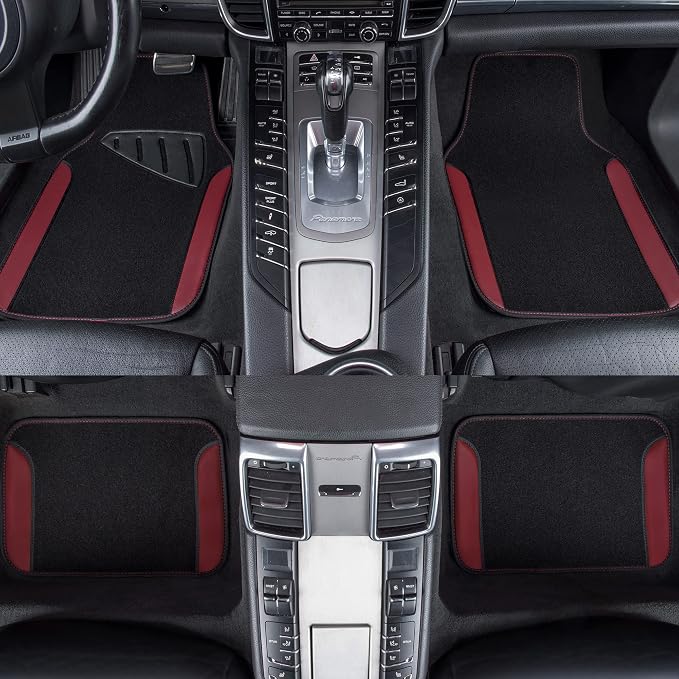 CAR PASS Waterproof Universal Fit Car Floor Mats, Car Mats Fit for SUV,Vans,sedans, Trucks,Set of 4pcs Car Carpet with Driver Heel Pad（Black and Burgundy） - Image 5