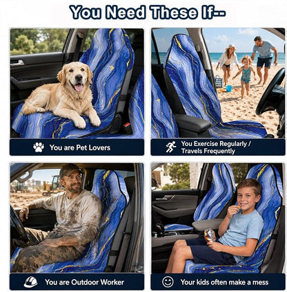 Car Seat Towel Cover 2 Pack for Front Seats, Sweat Absorbent Car Seat Protector with Non-Slip Backing, Waterproof Towel Car Seat Covers for Runners, Gym, Swimming, Beach, Blue Gold Marble - Image 9