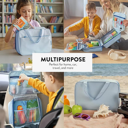 Kids Travel Organizer – Multi-Compartment, Water-Resistant Hanging Bag for Toys, Snacks, & Activities - Compact, Lightweight Design with Hook & Carry Handle - Perfect for Travel Use (Blue, Large) - Image 8