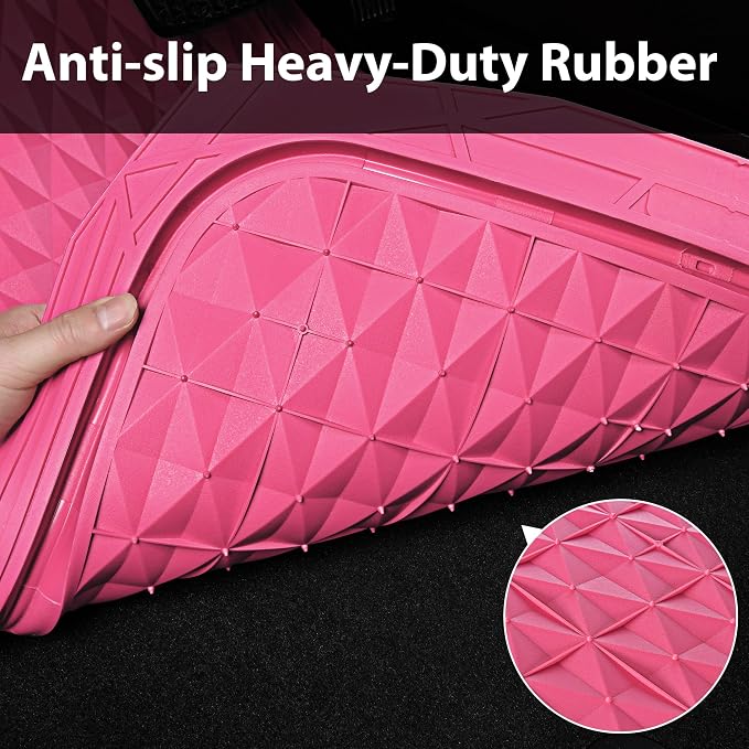 CAR PASS Heavy Duty Rubber Pink Car Floor Mats, Deep Dish All-Weather Full Set Durable Anti-Slip 3D Rhombus Waterproof Trim to Fit Liner Universal Fit Automotive,Sedan,SUV,Truck, 3 Pcs Hot Pink - Image 5