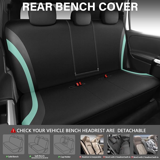 CAR PASS EVA Waterproof Car Seat Covers Full Set, Mint Seat Covers for Cars,Airbag Compatible,Universal Fit Sedans,Vans,SUVs,Trucks (Black and Mint) - Image 4