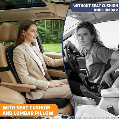 Car Seat Cushion with Lumbar Support, Memory Foam for Long Driving | 3D Breathable Mesh, 60D Memory Foam, Non-slip Base And Adjustable Strap; For Cars, Trucks, Office And Gaming Chairs, Black - Image 4