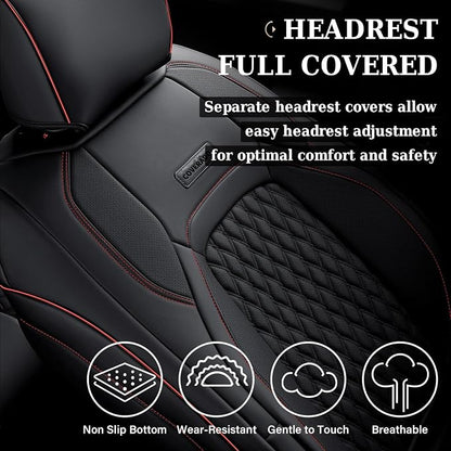 Coverado Chevy Chevrolet Silverado GMC Sierra Seat Covers, Custom Fit for 2007-2026 1500, 2015-2026 2500HD 3500HD Crew Double Extended Cab Truck, Faux Waterproof Leather Seat Covers (Front, Redline) - Image 4