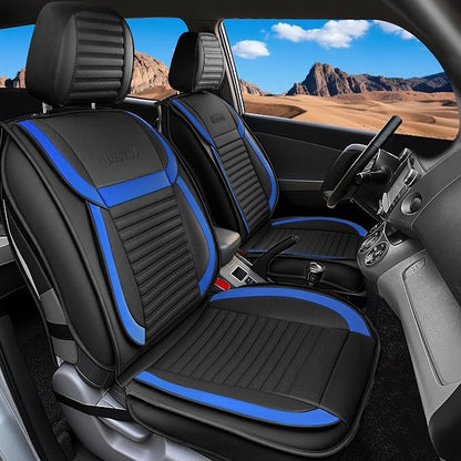Front Car Seat Covers, Faux Nappa Leather for Sedan SUV, 2 Seats | Waterproof, Breathable and Airbag Compatible, Helps Reduce Slipping, Black+Blue by LingvidoSeatCover