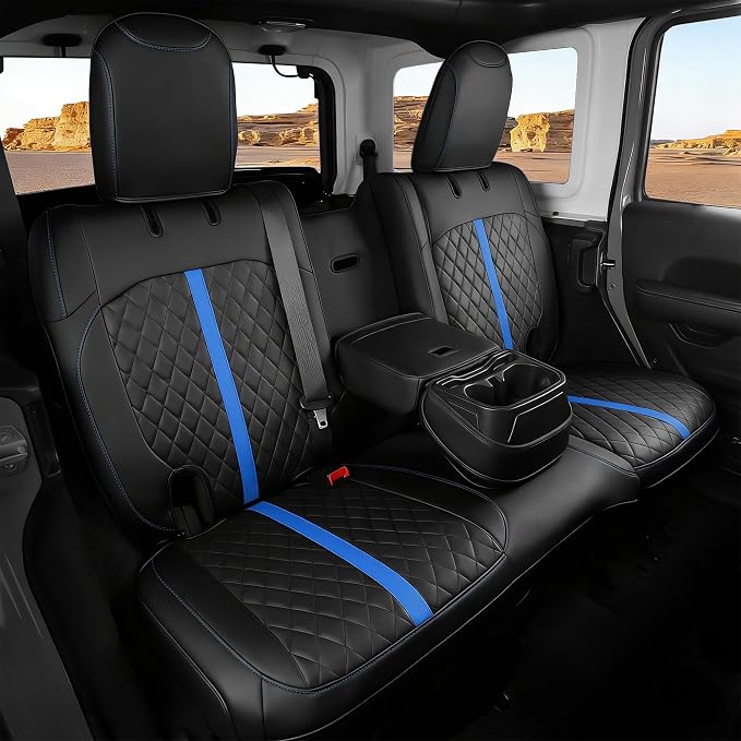 RIDEPOSH for Jeep Wrangler Leather Custom Car Seat Covers Full Set 4 Door | 2018-2026 JL, with Rear Cup Holder, Not for 4XE, Luxury Waterproof Protector, 40/60 Spilt, 5 Seats, Full Coverage, Durable by RIDEPOSH