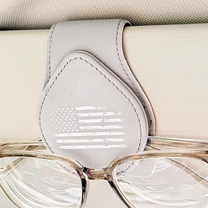 American Flag - Car Sunglass Holder, Magnetic Leather Eyeglass Hanger Mount Clip Holder for Car Visor Accessories (Grey) | Magnetic Leather by Unknown
