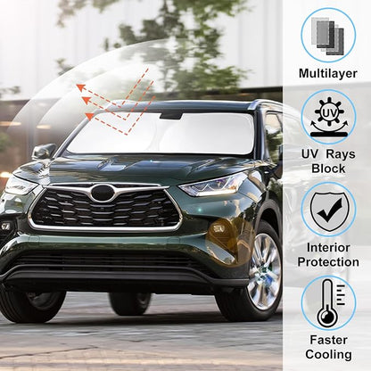 Windshield Sun Shade Sunshade for 2020-2026 Toyota Highlander | Full covered for windshield, Foldable & Durable, Block UV Rays, Reduce Heat, Easy to install, Keeps Car Cooler - Image 2