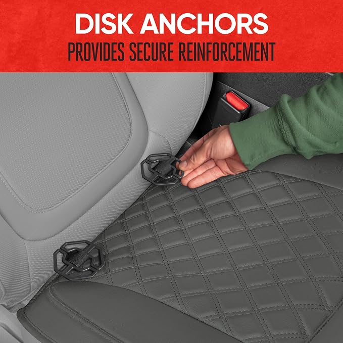 Motor Trend Car Seat Cushion, 2 Pack - Diamond Stitched Faux Leather Seat Covers for Cars Trucks SUV, Gray Padded Car Seat Covers with Storage Pockets, Premium Automotive Seat Covers for Front Seats - Image 7