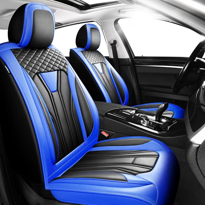 Fit Avalon Premium Leather Car Seat Covers for Toyota Avalon 2001-2021 2022 - Waterproof，Breathable，All-Weather Seat Cushion Protecto & Airbag Compatible, 2 Front Seat Blue&Black by Unknown