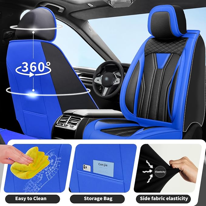 Fit Pathfinder Car Seat Covers Premium Leather for Nissan Pathfinder 2011-2025 2026. Waterproof， Breathable, Scratch-Resistant & All-Weather Seat Cushion Protector（2 Front Seats,Blue&Black - Image 4