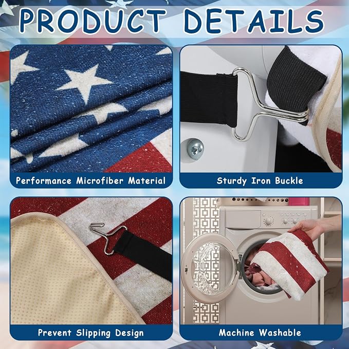 1Pcs Car Seat Cover Towel Non Slip Front Seat Car Seat Towel Performance Microfiber Athletic Running Towel Washable Seat Cover for Gym Workout Sweat Outdoor Sport Beach Hiking Yoga (American Flag) - Image 3