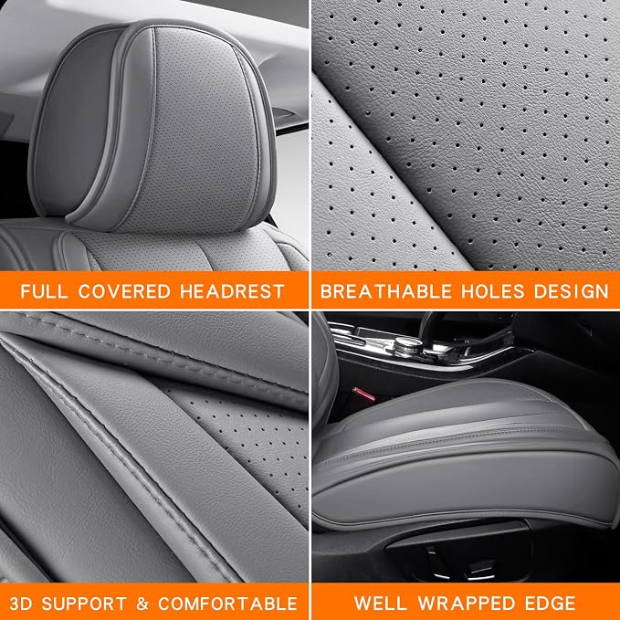 MINGBRON Car Seat Covers Full Set, Brown Car Seat Cover Lumbar Support, Car Seat Protector Waterproof, Nappa Leather Car Seat Cushion, Front Seats and Back Fit for Most Cars Beige - Image 7
