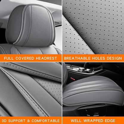 MINGBRON Car Seat Covers Full Set, Brown Car Seat Cover Lumbar Support, Car Seat Protector Waterproof, Nappa Leather Car Seat Cushion, Front Seats and Back Fit for Most Cars Beige - Image 7