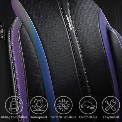 CAR PASS Nappa Leather Seat Covers Front Seats Only, Waterproof Faux Leather car Seat Cover 2 Piece Cushions Protector Universal Fit for SUV Truck Automotive Vehicle, Chameleon Iridescent Reflective - Image 4