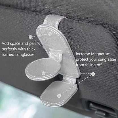 Konohan Sunglasses Holder for Car Visor Leather Eyeglass Hanger Magnetic Sunglasses Holder with 2 Clips(Silver Pearl) - Image 4