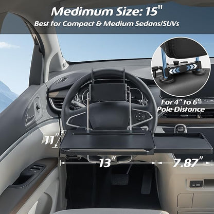 Large Car Steering Wheel Tray Back Seat Headrest Tray with Phone Holder, Steering Wheel Desk Food Table for Car Laptop Mount Steering Wheel for Large SUVs, Trucks & Vans,14" - Image 2