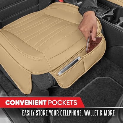 Motor Trend Seat Covers for Cars Trucks SUV, Faux Leather Beige Padded Seat Covers with Storage Pockets, Premium Interior Car Seat Cover, 2 x Front Seat Covers - Image 4