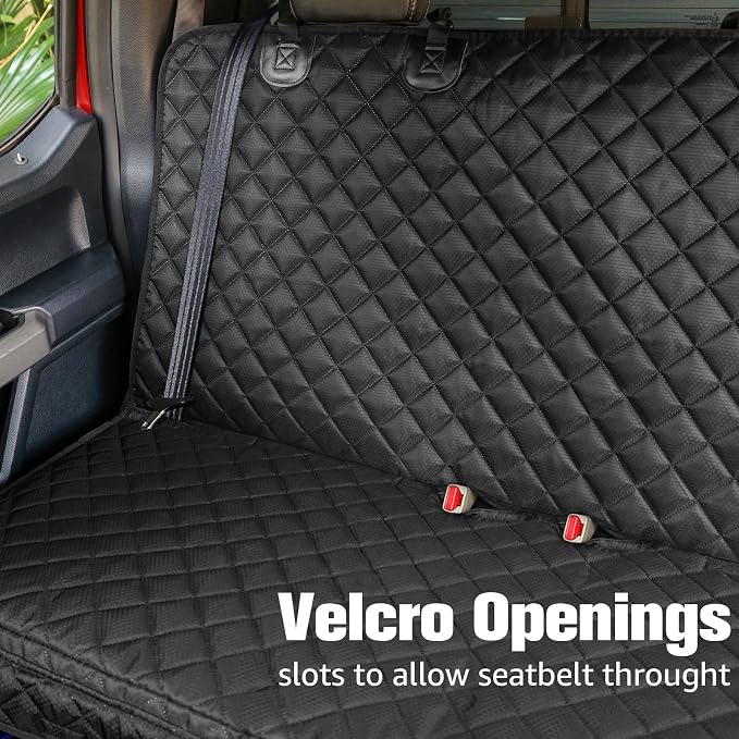 PETICON Dog Car Seat Cover for Back Seat, Rear Bench Seat Cover for Trucks | Waterproof Pet Seat Cover with Side Flaps for F150/Silverado 1500/Ram 1500/Sierra 1500, Velcro Openings for Child Seat Access - Image 4