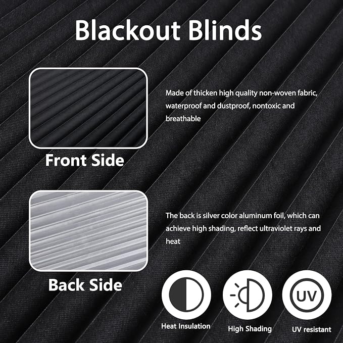 Window Blinds Cordless No Drill Cut to Size Stick On Temporary Paper Shades | Non-Woven, Blackout, Easy Install, Self Adhesive, Pleated Window Cover for Indoor Windows Doors Bedroom Kitchen Bathroom - Image 5