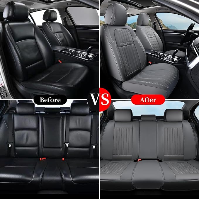 Coverado Front Seat Covers, Car Seat Cover, Gray Seat Covers for Cars, 2PCS Car Seat Protector, Waterproof Faux Leather Car Seat Cushion, Luxury Seat Cushions, Auto Seat Covers Fit for Most Vehicles - Image 7