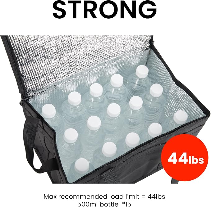 NZ home Insulated Food Bag, Portable Cooler Tote (Large, Black, 2 Pack) | Thermal bag, For cold and hot food, Soft sided cooler, Heavy duty 6-layered tote, Grocery shopping, Beach or travel bag - Image 6