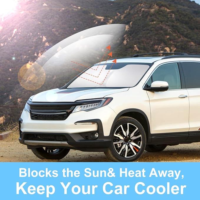 Windshield Sun Shade for 2016-2025 2026 Honda Pilot Accessories | Full covered for windshield, Foldable & Durable, Block UV Rays, Reduce Heat, Easy to install, Keep Car Cooler - Image 6