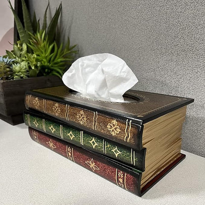 Retro Wooden Antique Book Tissue Box Cover Rectangular Home Library Decor | Crafted Decorative Tissue Holder Dispenser Paper Cover Case Napkin Holder for Bathroom living room office car kitchen - Image 5