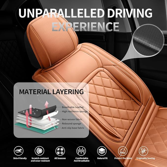 Fit RAV4 Premium Leather Car Seat Covers for Toyota RAV4 2007-2025 2026 - Waterproof，Breathable，All-Weather Seat Cushion Protecto & Airbag Compatible, Full Set Brown - Image 2
