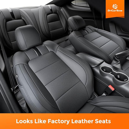 DrCarNow Seat Covers for Ford Mustang 2015-2026 Coupe/Fastback Hardtop | Full Set, Custom Fit, Faux Leather Car Seat Covers, Factory-Look, Waterproof, Interior Protector Accessories, Carbon Fiber - Image 2