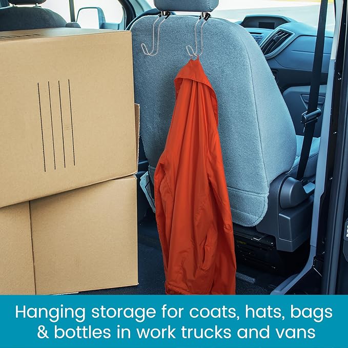 Metal Car Headrest Hooks - Bag Hooks and Hard Hat Holder for Truck | Set of 2 High Road Headrest Hooks for Car, SUV, Van or Truck - Holds up to 40 lbs, Secure Attachment Won't Fall Off - Image 3