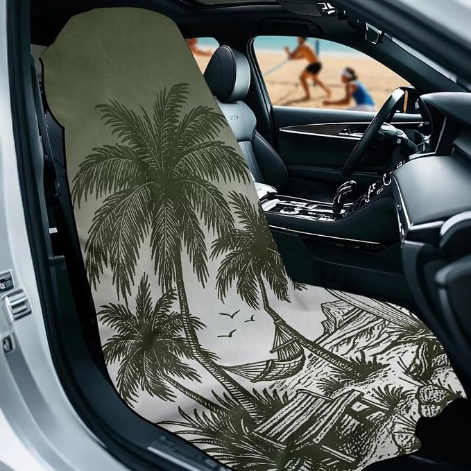 SEANATIVE Car Towel Seat Covers, Washable Seat Protector, One Towel Cushion Cover, Fit Beach Swimming Outdoor Sports, Universal Fit Most Cars Trucks SUVs, Coconut Plam Print - Image 2