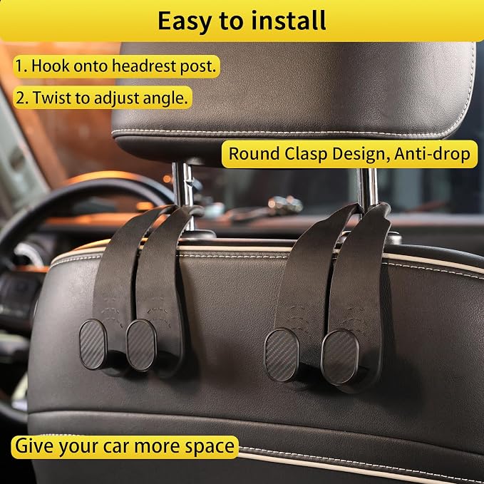 WEIHAO Purse Hook for Car Headrest, Silicone Car Seat Back Storage Hook, Twin Hooks Carbon Fiber Textured Car Headrest Hangers, Bag Holder for Sedan, Trucks, SUVs, Most Vehicles (Black-2PCS) - Image 6