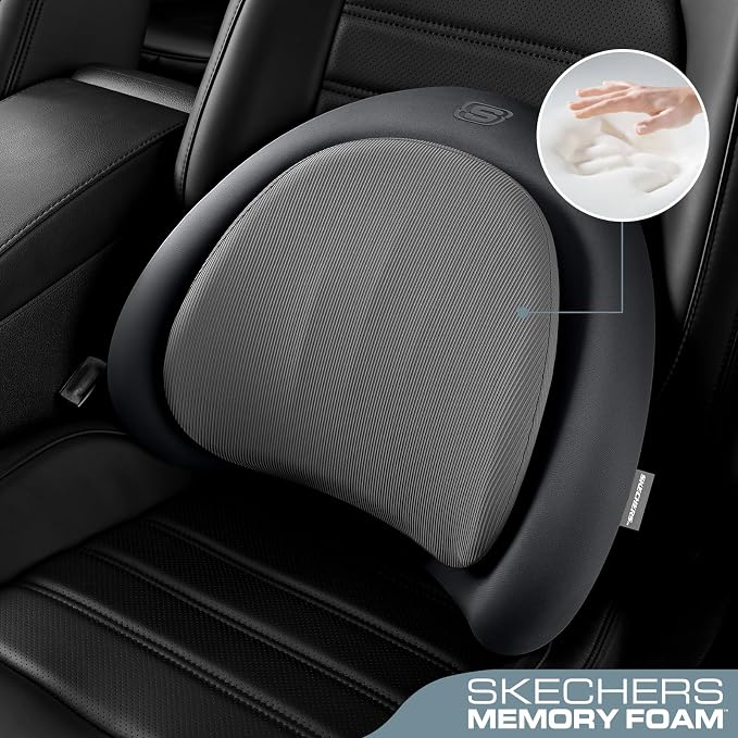 Skechers Lumbar Pillow Premium Memory Foam, Double-Layer-Office Chair Cushion for Tailbone Pain Relief,Butt Pillow for Office Chair,Car seat Cushion,Long Sitting Office Workers,and Car Drivers,Grey - Image 2