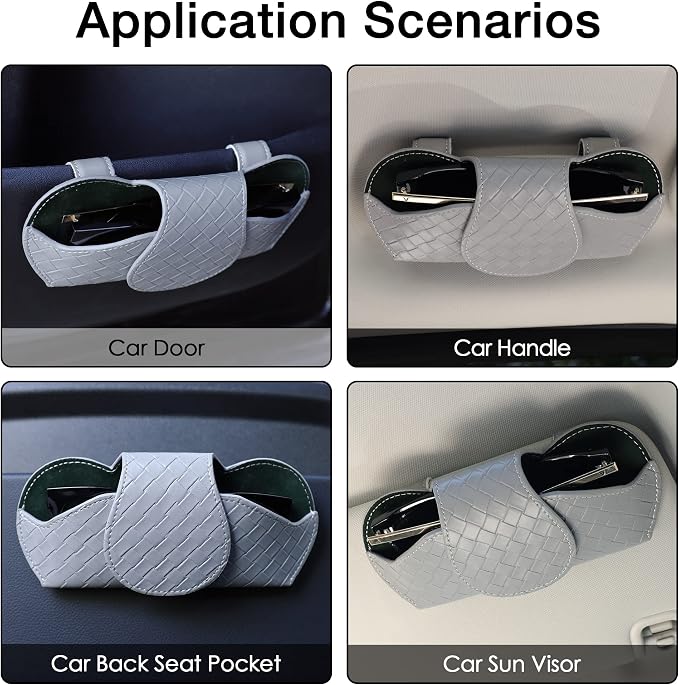 KINIVA Sunglasses Holder for Car Visor Leather Glasses Case with Clips for Car Visor Automotive Interior Visor Accessories Apply to All Car Models (09 Grey) - Image 6