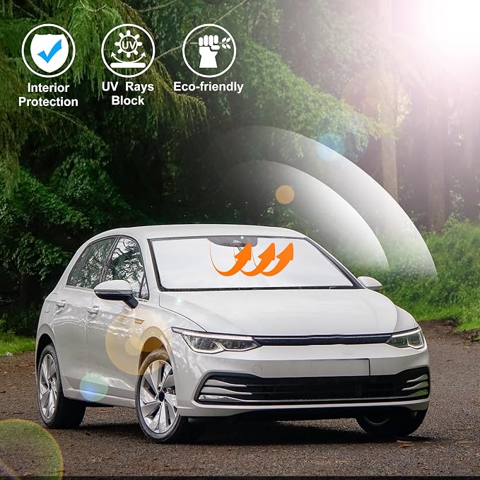 Windshield Sun Shade for 2013-2021 VW Golf GTI/e-Golf/Golf R | Full covered, Foldable & Durable, Block UV Rays, Reduce Heat, Easy to install, Keep Car Cooler - Image 6